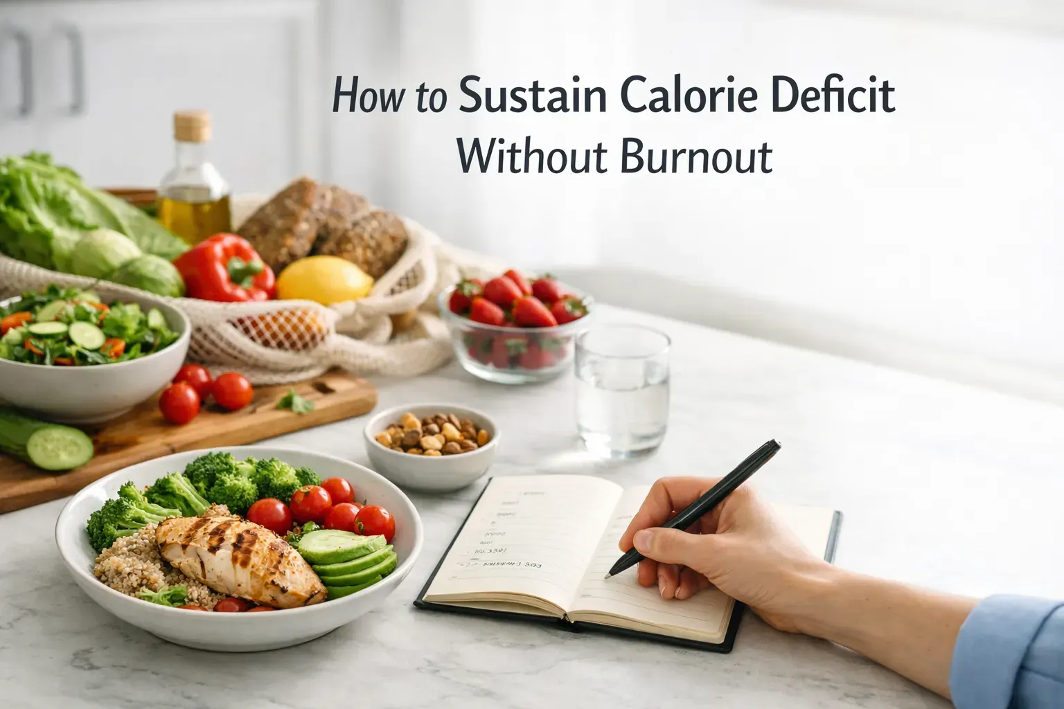 Ilustração do artigo da Calorie Bank Credit sobre Como Sustentar um Déficit Calórico sem Esgotamento