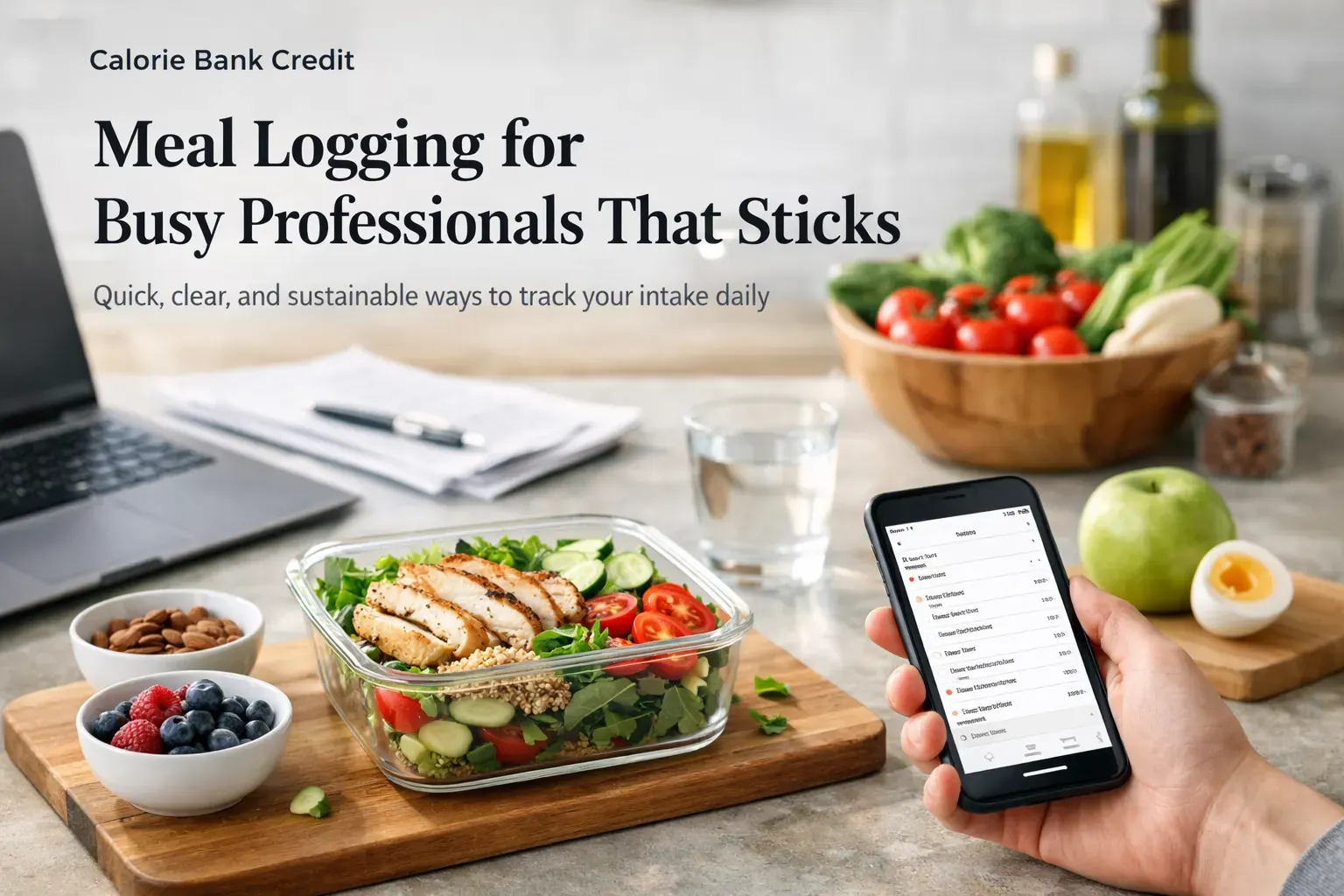 صورة توضيحية لمقال Calorie Bank Credit حول تسجيل الوجبات للمحترفين المشغولين — بطريقة تدوم